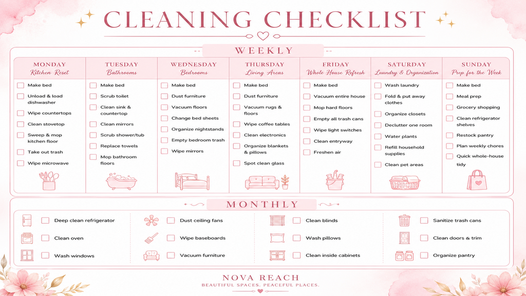 Nova Reach Cleaning Checklist – Weekly & Monthly Printable