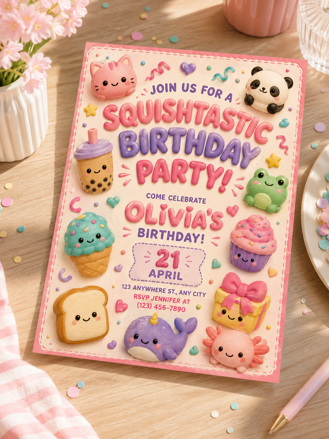 Squishtastic Birthday Party Printable Invitation