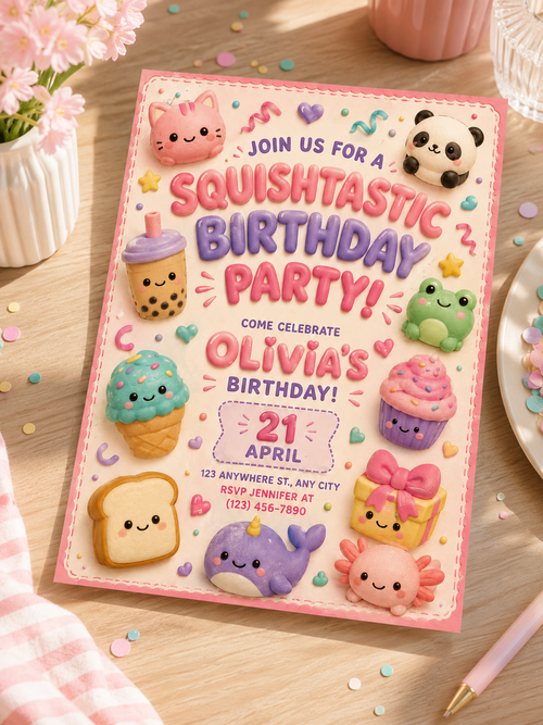 Squishtastic Birthday Party Printable Invitation